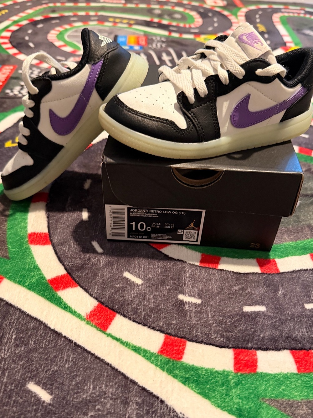 Jordan Retro Low TD Black White Purple Toddler Sneakers 10C